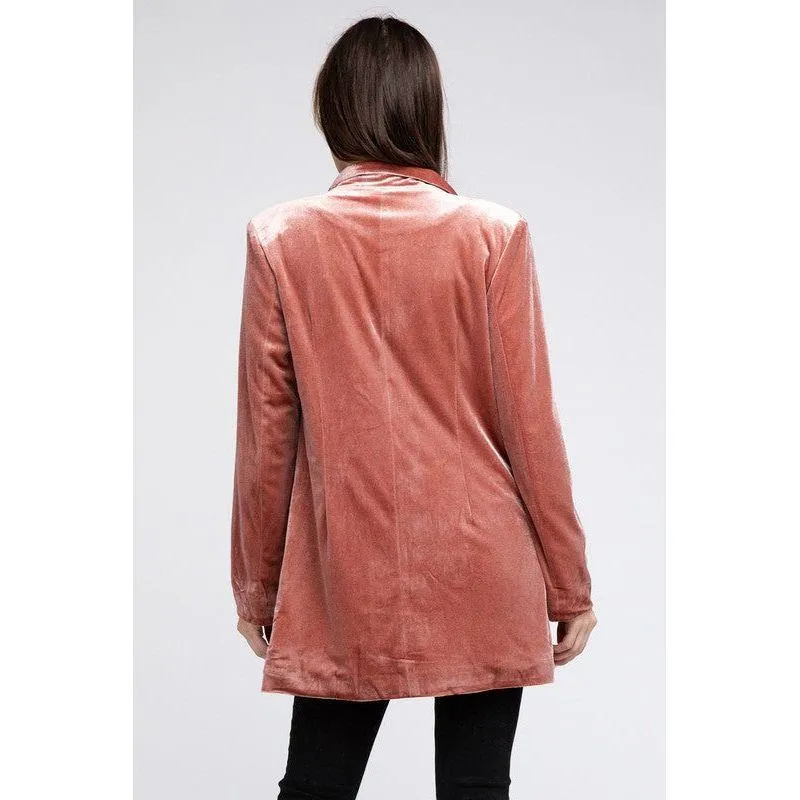 The Belina Velvet Blazer In Champagne Or Dusty Rose