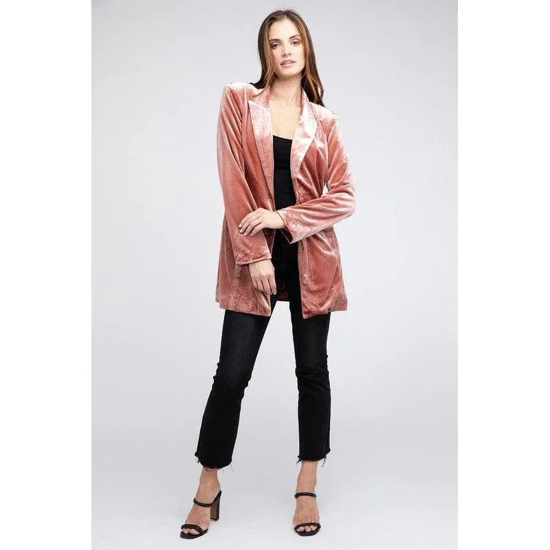 The Belina Velvet Blazer In Champagne Or Dusty Rose