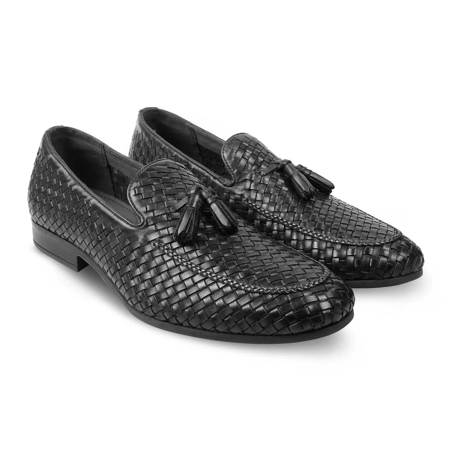 The Wove New Black Men's Leather Tassel Loafers Tresmode