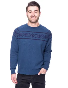 Tocco Reale Men's 100% Cotton Crew Neck Sweater with Fair Isle Stripe - Marl Navy/Teal