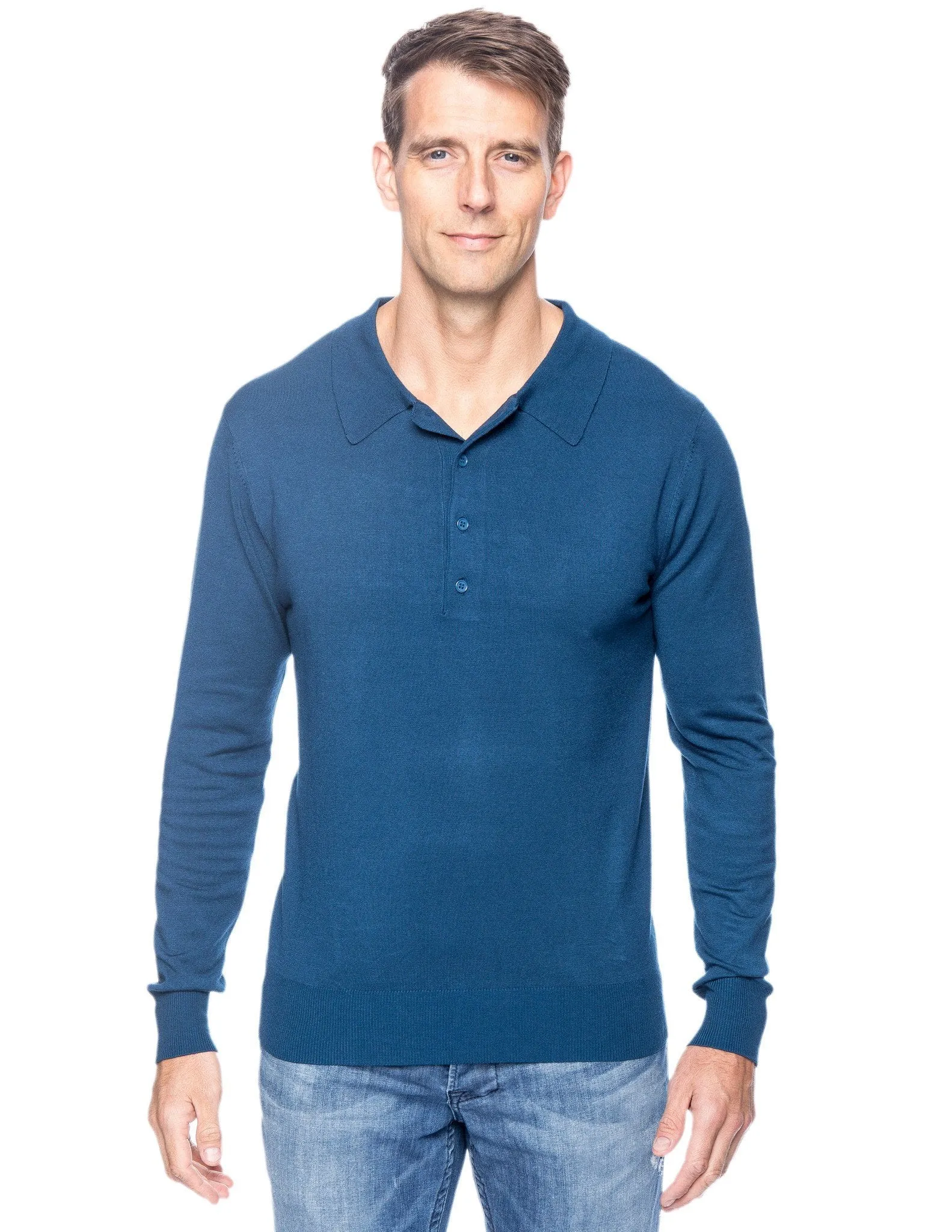 Tocco Reale Men's Classic Knit Long Sleeve Polo Sweater - Teal