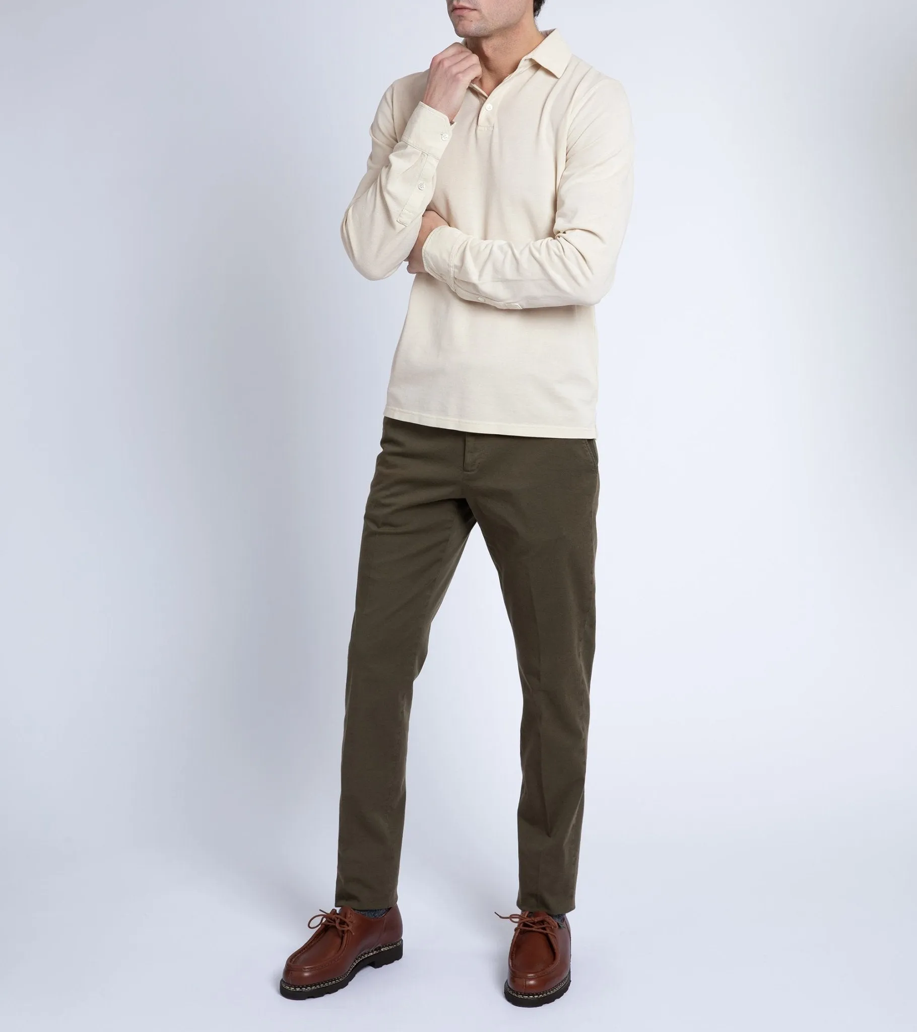 Trunk Moxon Long Sleeve Polo Shirt: Cream