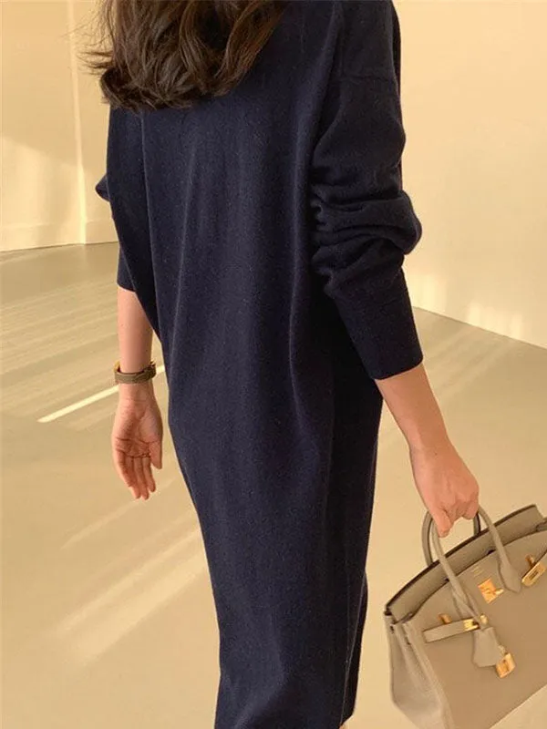 Urban Apricot V-Neck Long Sleeve Knit Dress AN1075