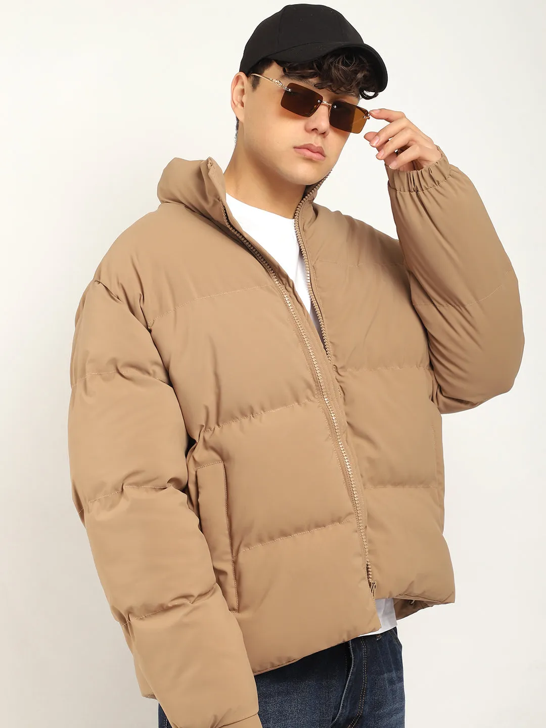 Urban Street Style Camel Brown Oversized Puffer Jacket