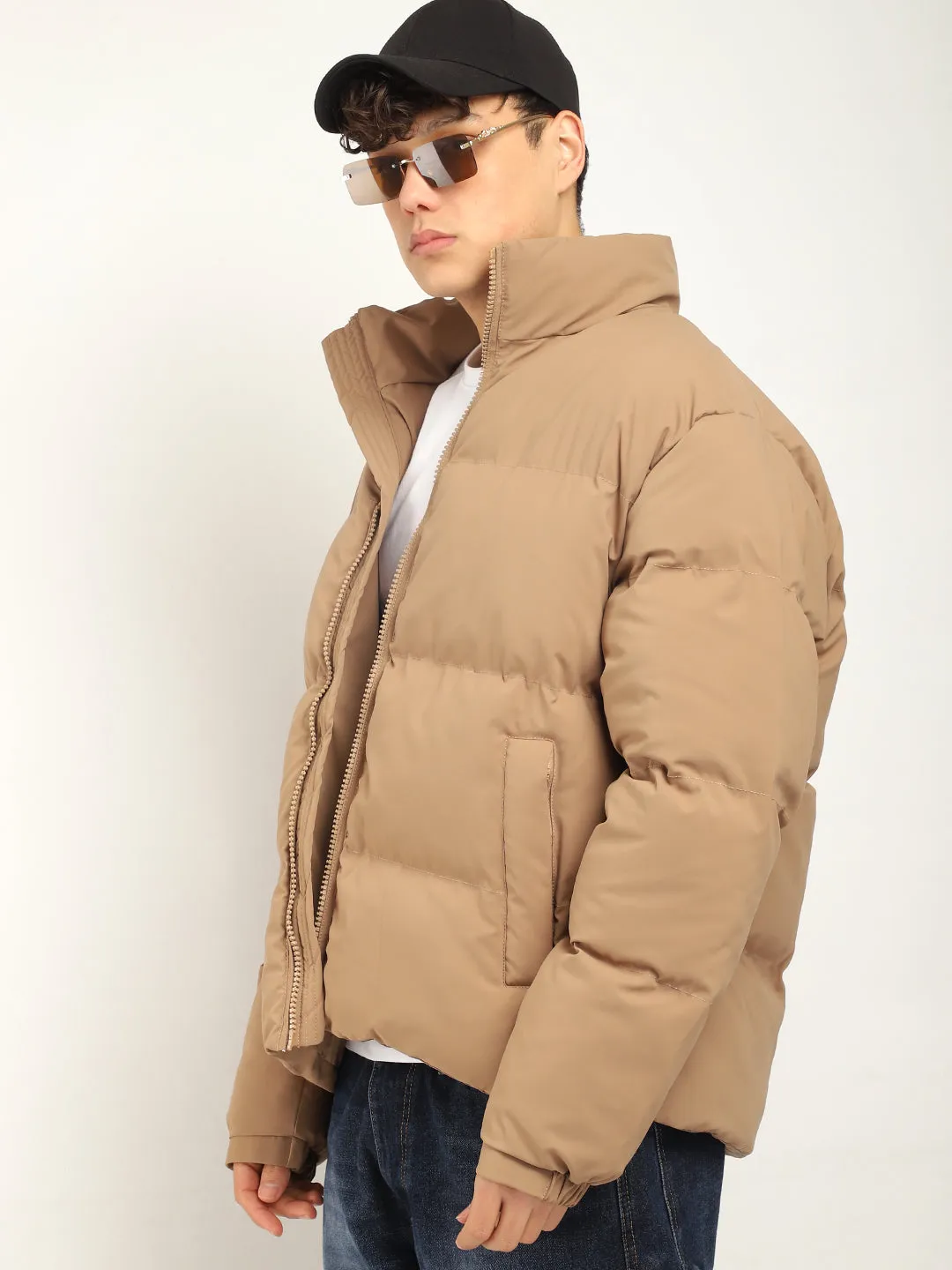 Urban Street Style Camel Brown Oversized Puffer Jacket