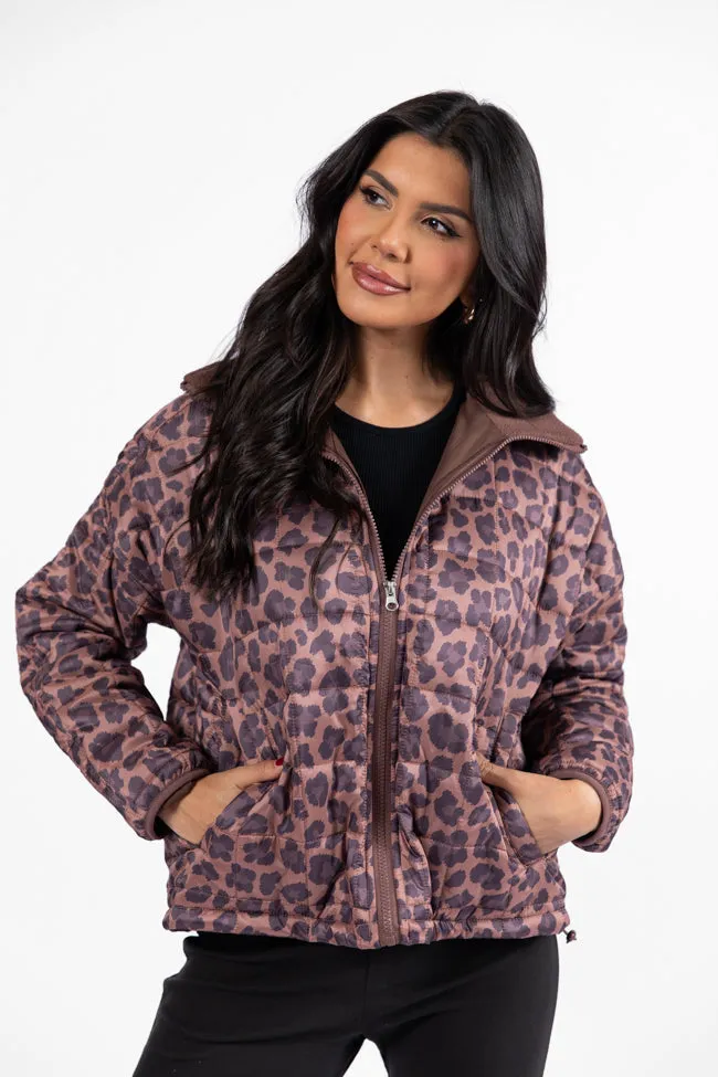 Vail Valley Brown Leopard Quilted Zip Up Jacket SALE