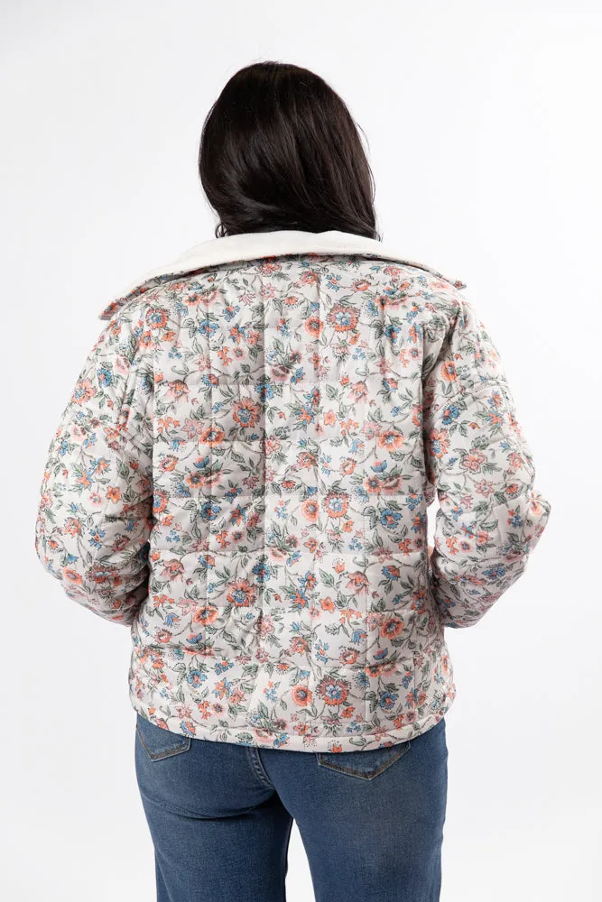 Vail Valley Pink Ivory Multi Floral Quilted Zip Up Jacket SALE