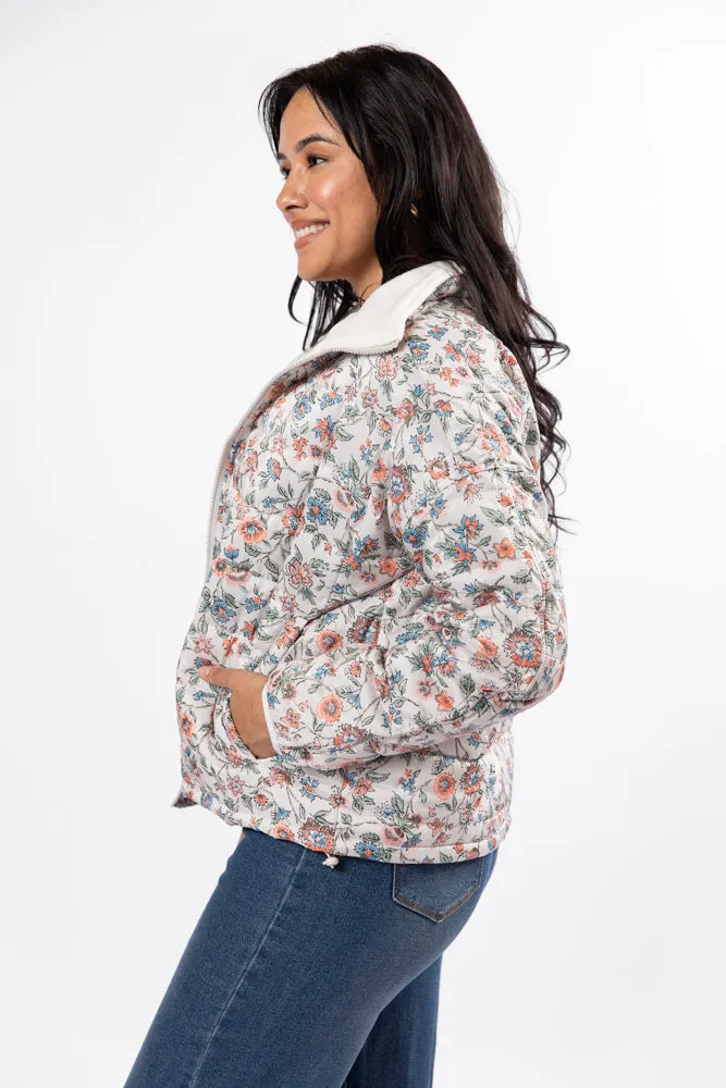 Vail Valley Pink Ivory Multi Floral Quilted Zip Up Jacket