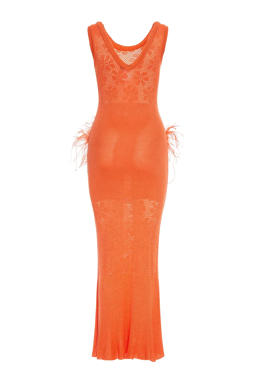 Vanilla Coral Knit Dress With Feathers