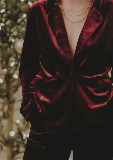 VELVET BLAZER BURGUNDY