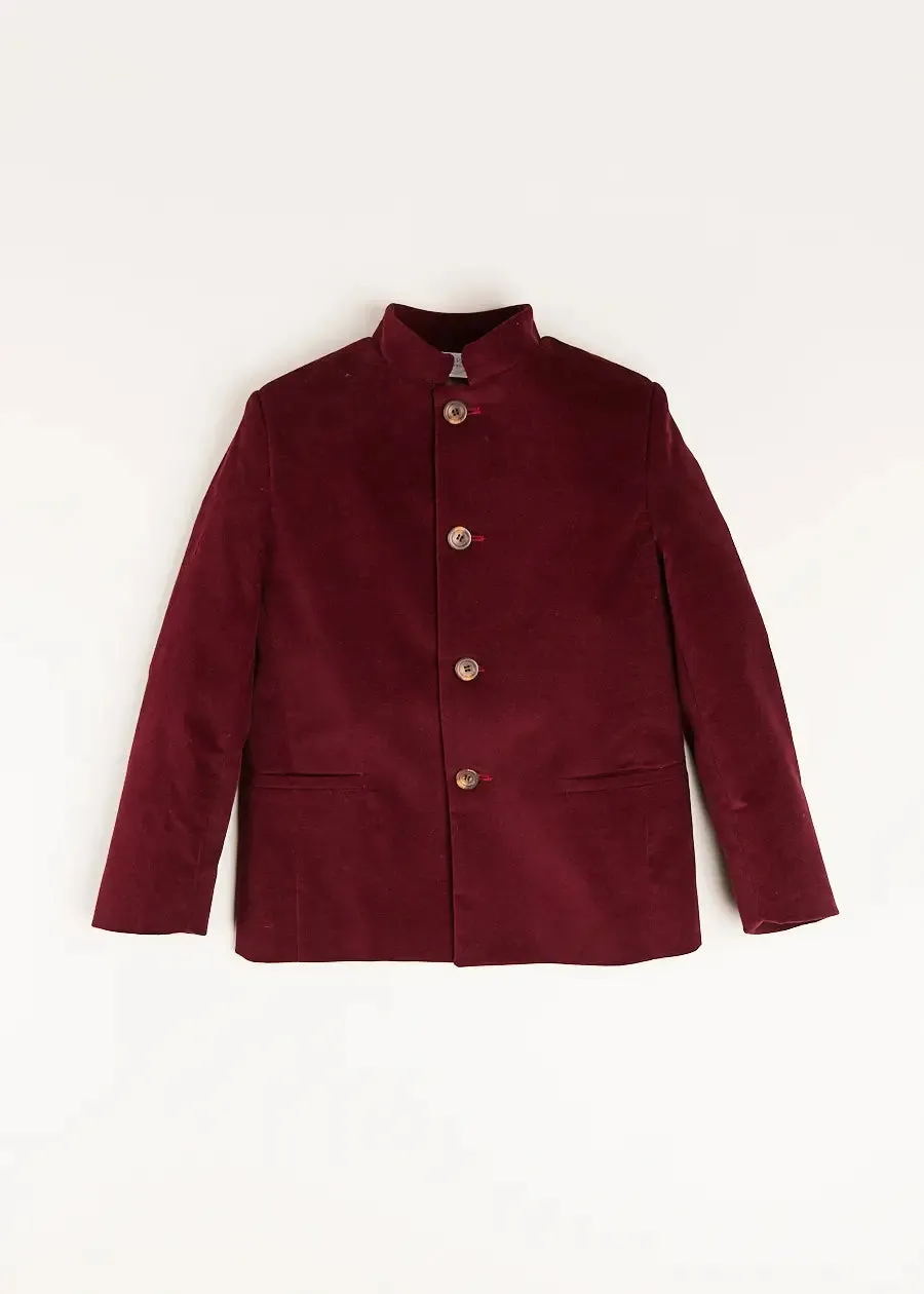 Velvet Mao Collar Blazer in Burgundy (4-10yrs)