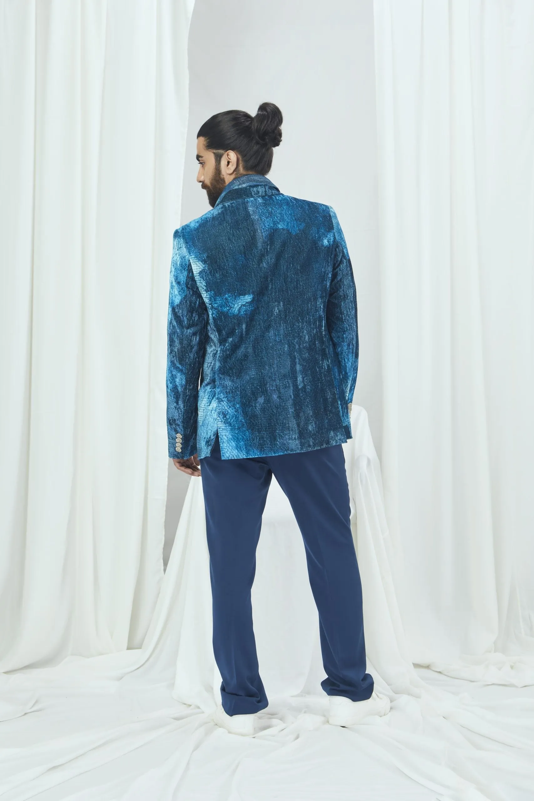 Velvet Printed Double Brested Blazer