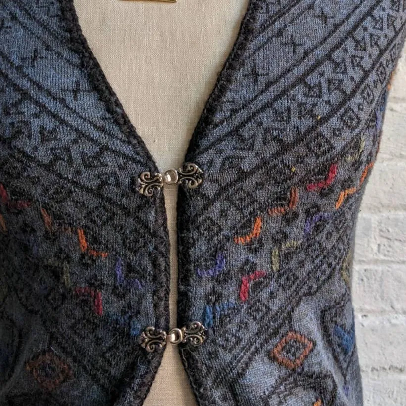 Vintage Southwest Knit Sweater Vest Boho Duster Fairisle Longline Retro Cardigan