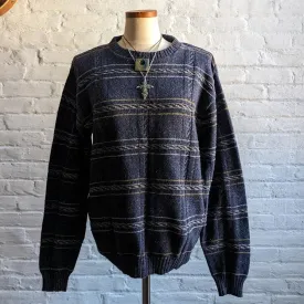 Vintage Stripe Knit Grandpa Sweater Navy Minimalist Fairisle Grunge Oversize Top