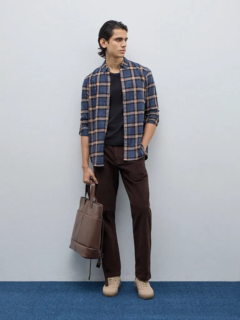 WES Casuals Dark Brown Relaxed-Fit Mid-Rise Cotton Chinos