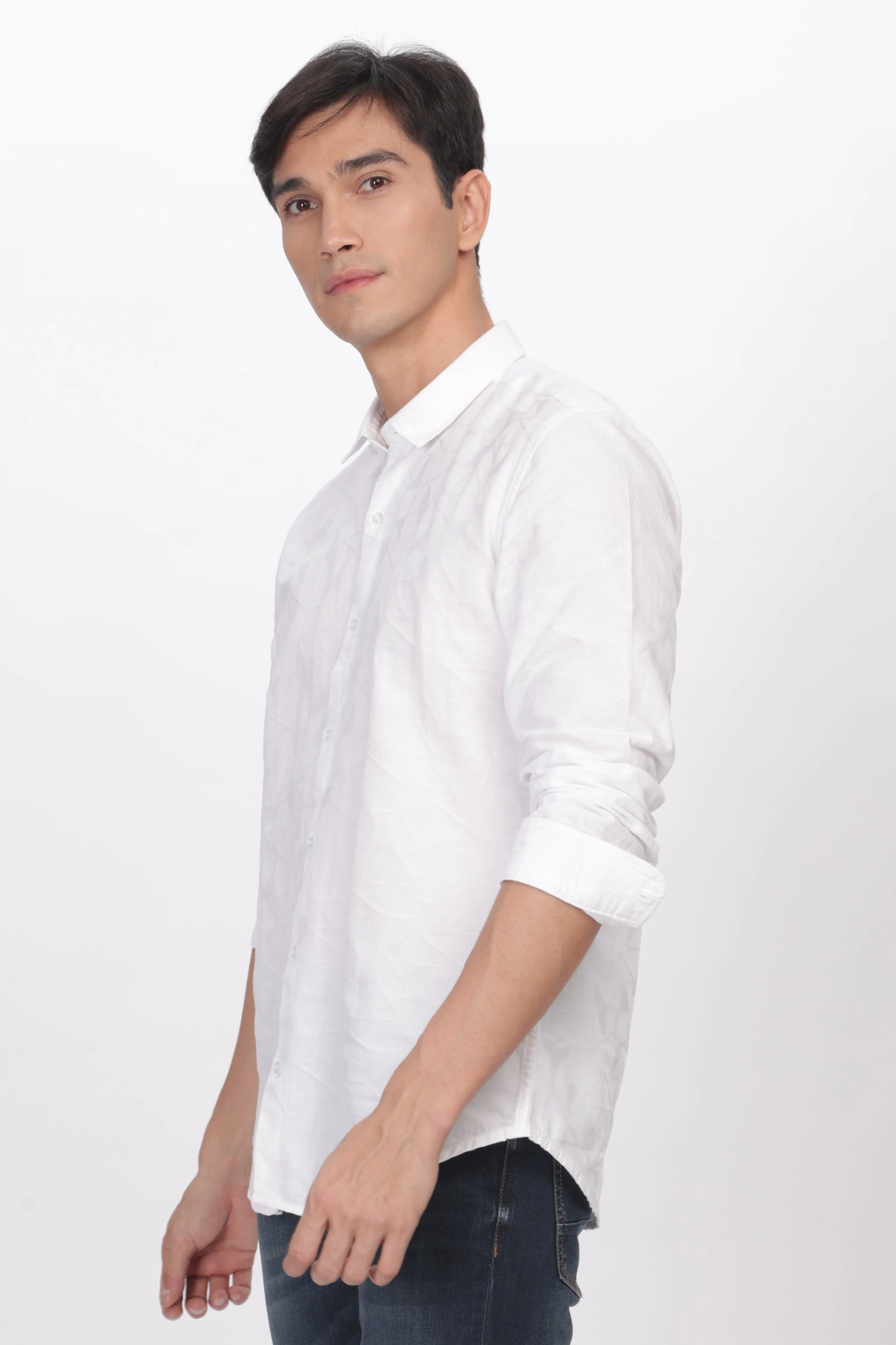 White Textured Party Wear Shirt