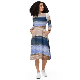 Womens Long Sleeve Midi Dress - Rustic Hues Pattern