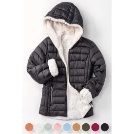 Women's Sherpa Fleece Lined Puffer Jacket W hood.