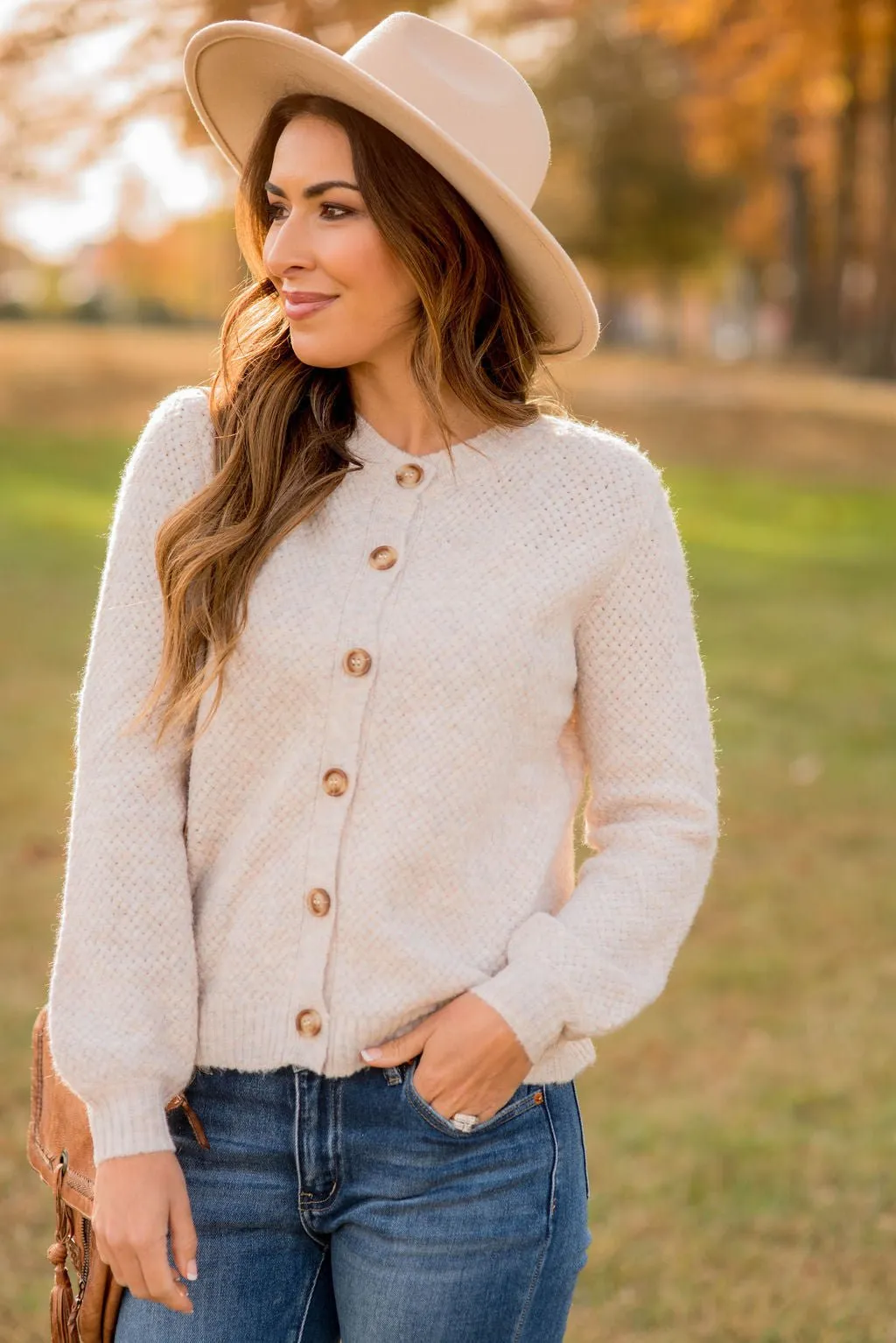 Woven Knit Button Cardigan