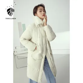 Wram Elegant Oversized Long White Down Coat Women Feather Winter Casual Down Jacket Female Puffer Thermal Down Parka