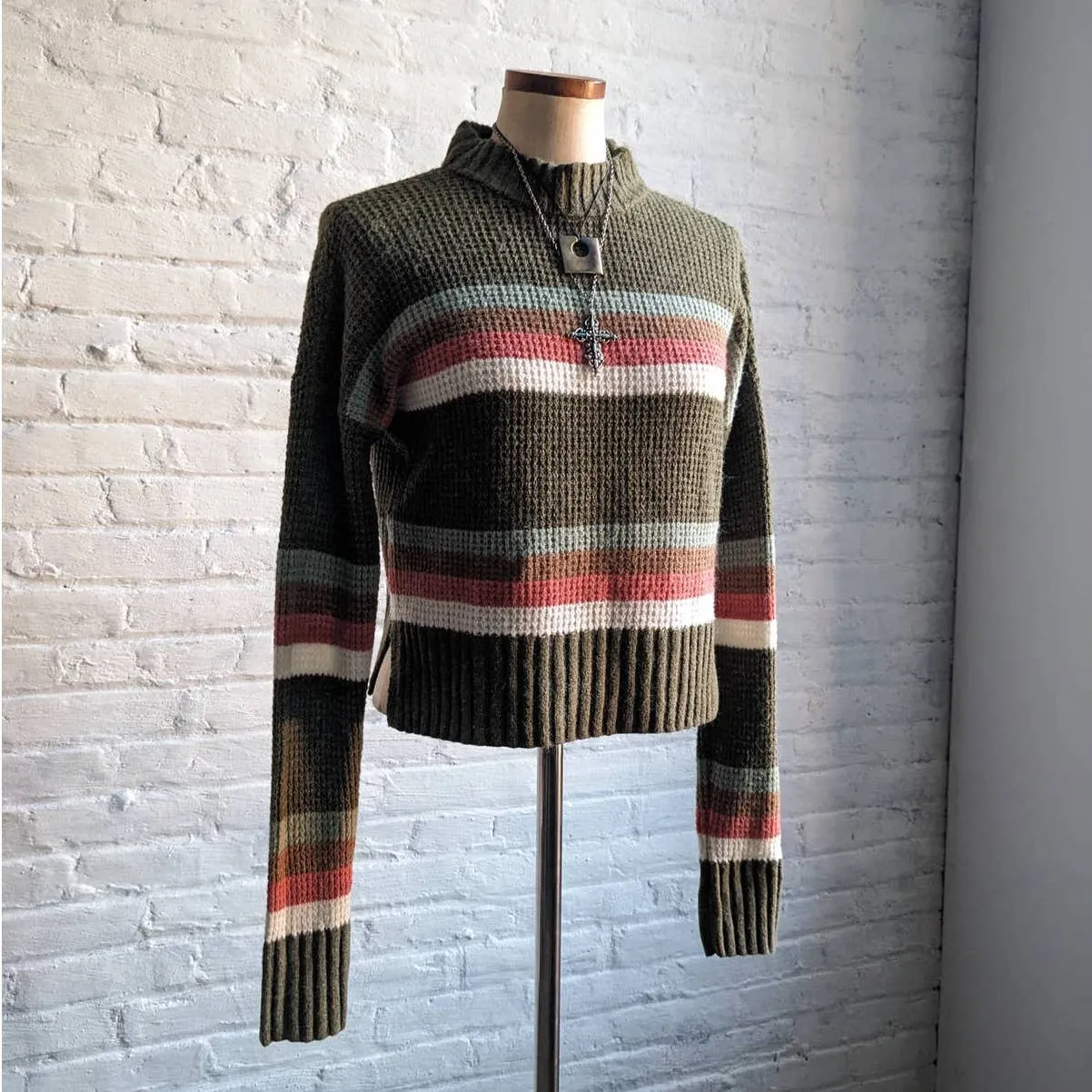 Y2K Minimalist Striped Knit Grunge Sweater Dark Forest Woodsy Earthtone Top