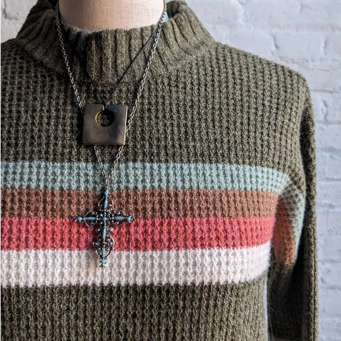 Y2K Minimalist Striped Knit Grunge Sweater Dark Forest Woodsy Earthtone Top