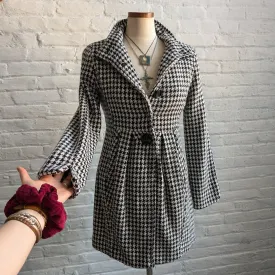 Y2K Vintage Houndstooth Wool Flared Jacket Woven Knit Preppy Whimsygoth Peacoat