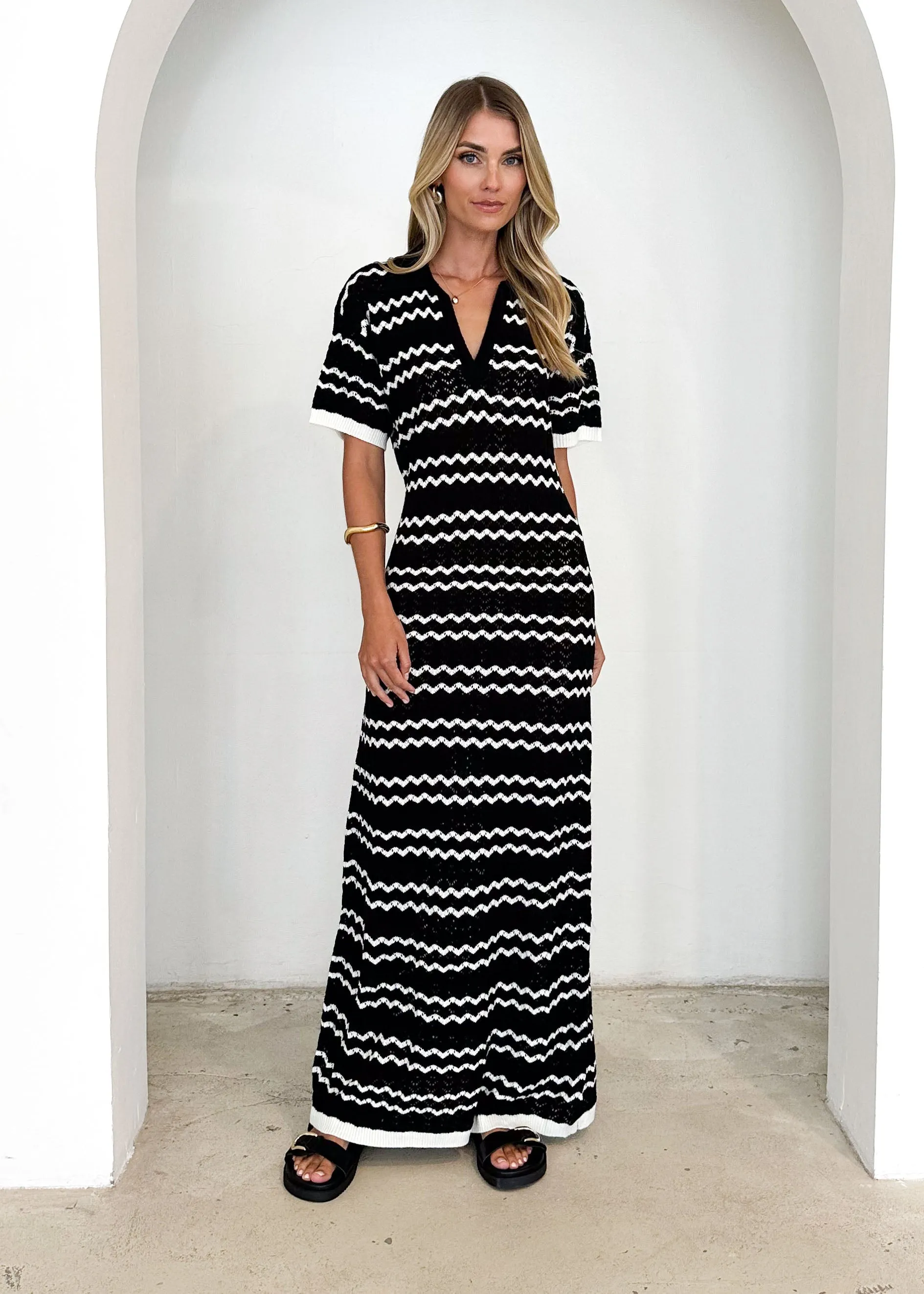 Zandrea Knit Maxi Dress - Black Stripe