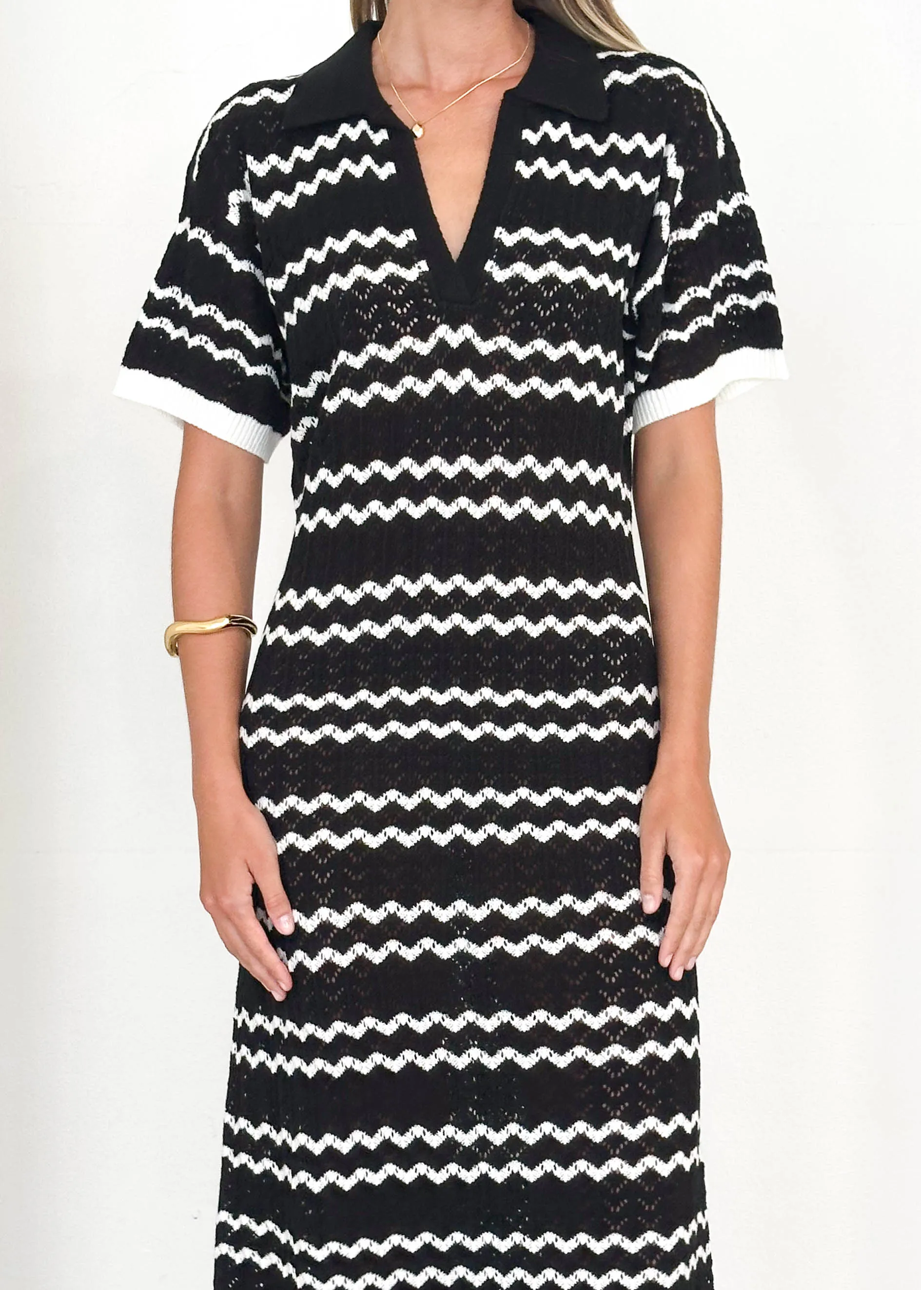 Zandrea Knit Maxi Dress - Black Stripe