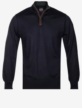 Zipped Pullover With Suede Navy