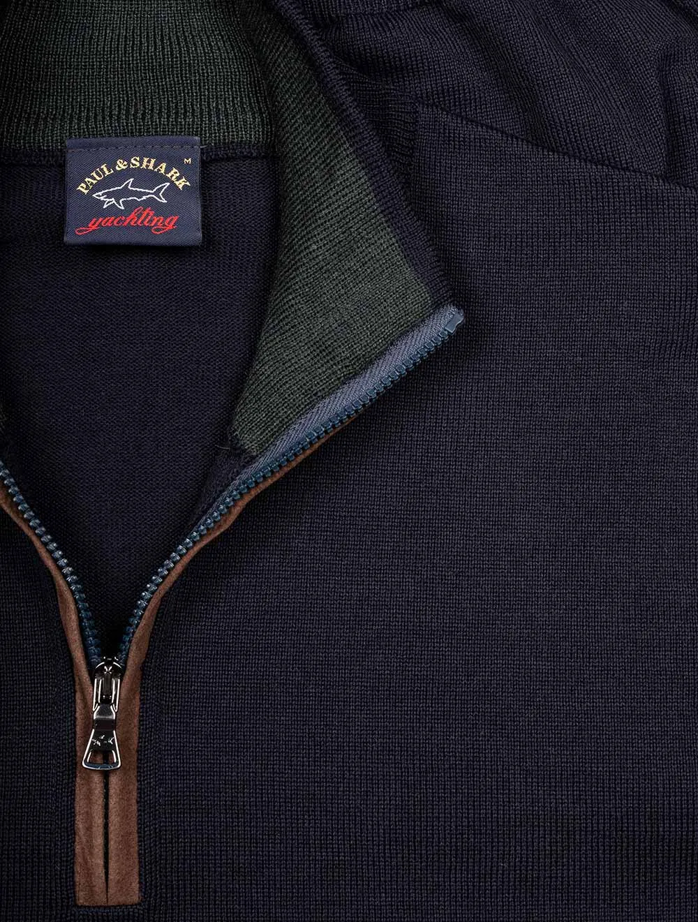 Zipped Pullover With Suede Navy