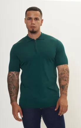 Zipper Closure Lightweight Polo Tee - Green