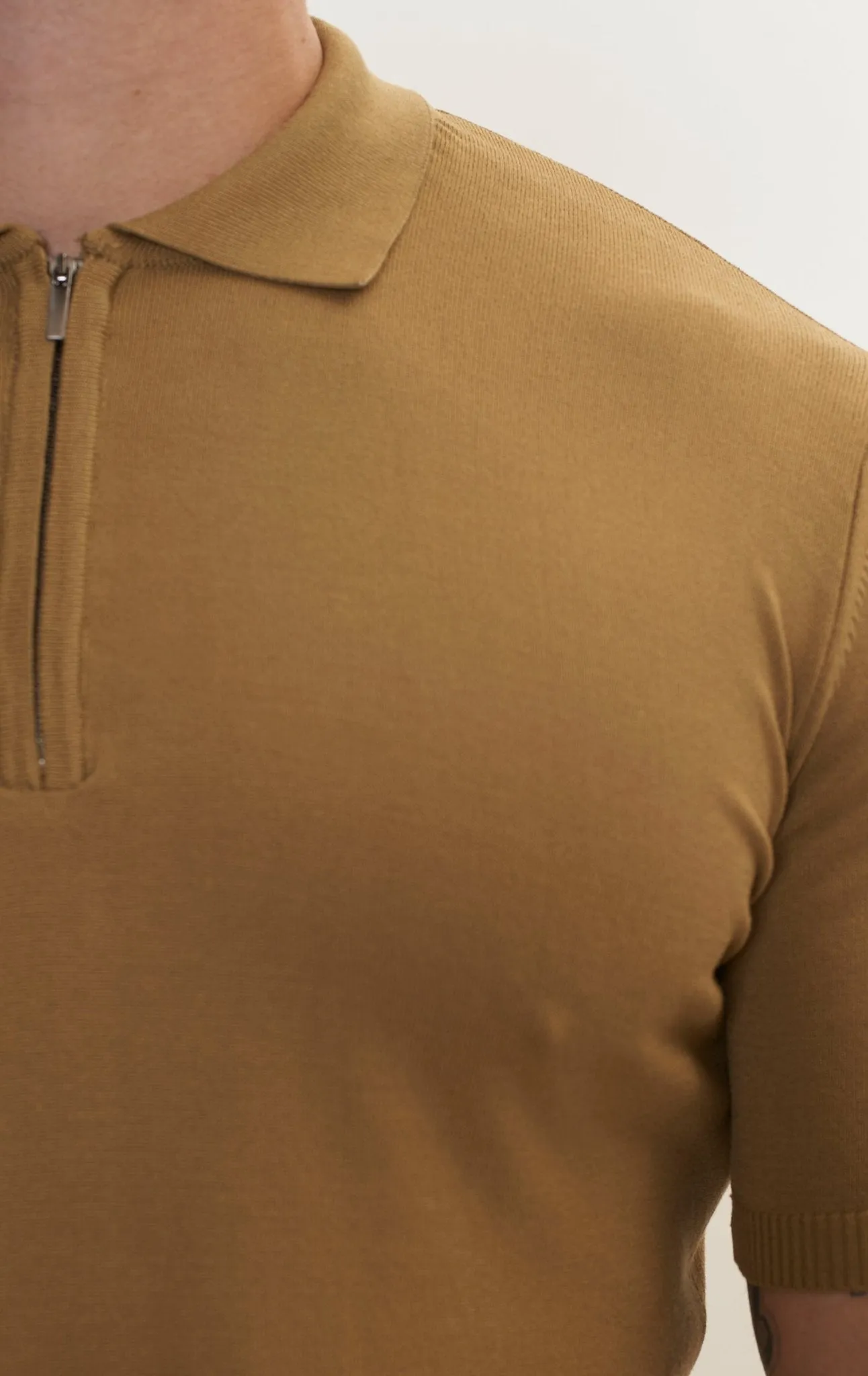 Zipper Closure Lightweight Polo Tee - Mustard